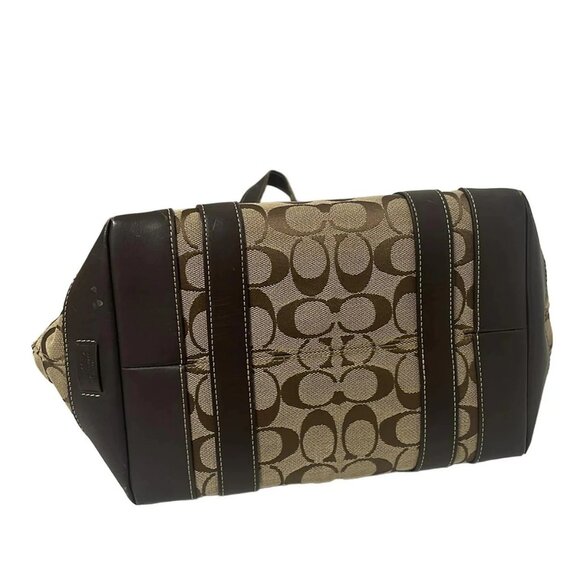 Auth COACH Signature Market Tote 6042 Khaki Dark Brown Jacquard Leather - Picture 5 of 12